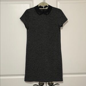 LOFT Gray Short Sleeve Dress with Jeweled Collar